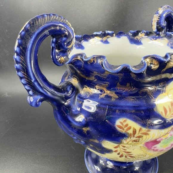 Antique Fine Porcelain Vase Vessel Footed Dish Bowl W Handles Decorated Ceramic - Picture 9 of 16
